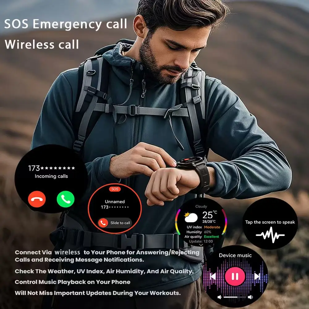 นาฬิกาสมาร์ทวอทช์กีฬา GPS แบบดูอัลแบนด์ รุ่นใหม่ ปี 2025 สำหรับผู้ชาย พร้อมเข็มทิศ แบตเตอรี่ขนาดใหญ่ 480mAh กันน้ำระดับมืออาชีพ 3ATM สำหรับว่ายน้ำ
