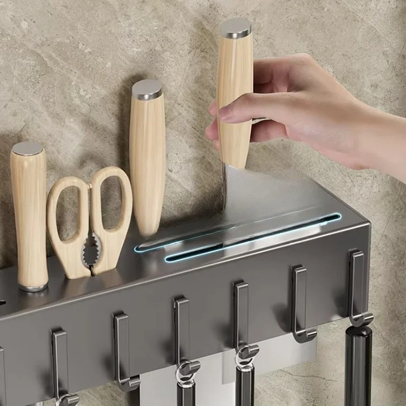 Wholesale Wall-mounted Storage Organizer Chopsticks Tube Kitchen Knife Holder Spoon Utensils Rack with Towel Hanger