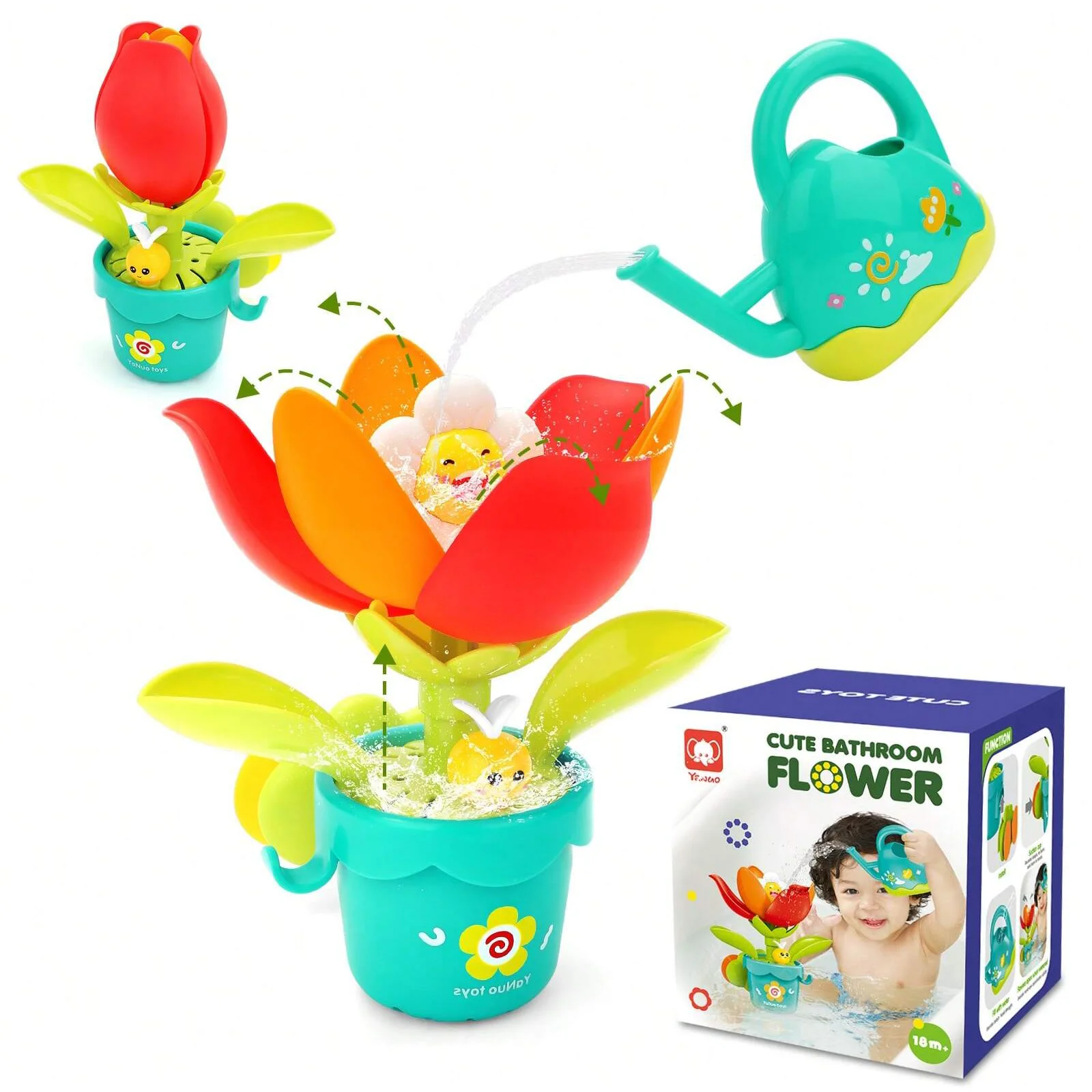 Fun Bath Toys for Kids: Watering, Blooming & Rising-Falling Design