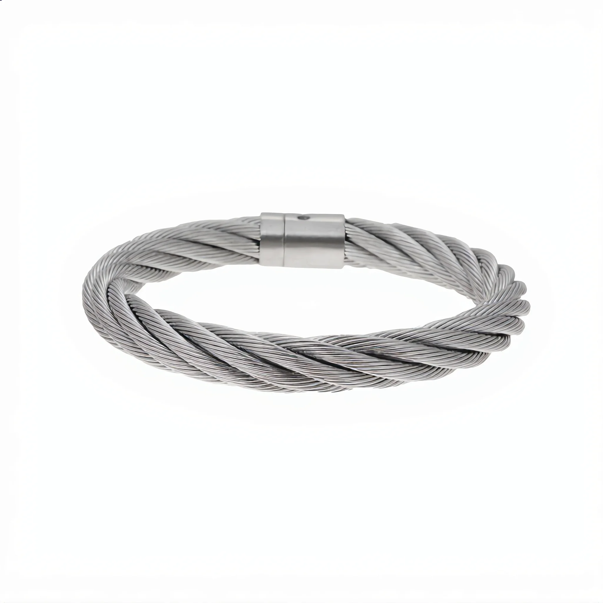 Fashion Women's 8mm Stainless Steel Wire Rope Chain Bangle Bracelet Lock with Screw Key Jewelry Accessory