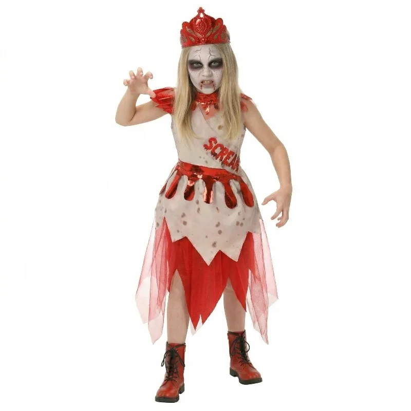 Halloween Cosplay Costume Horror Queen Sleeveless Asymmetrical Dress Stage Performance Party Role-Playing Outfits for Girls