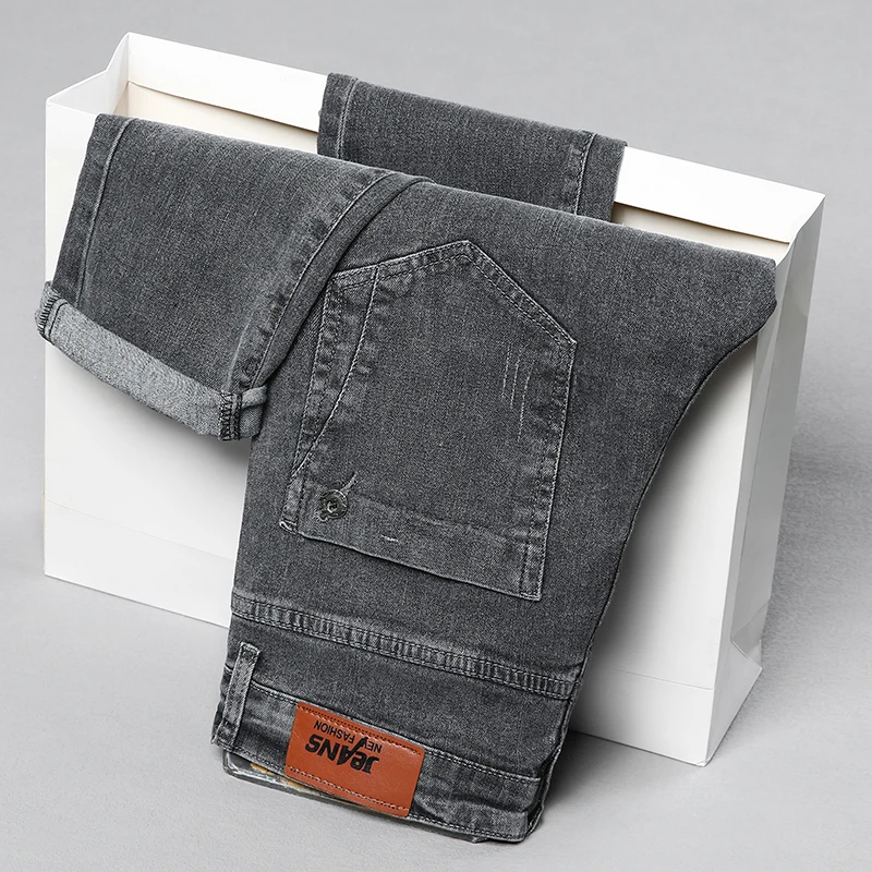 

Gray Men's Slim Jeans Autumn New Cotton Stretch Skinny Fashion Korean Casual Denim Pants Trend Small Straight Trousers