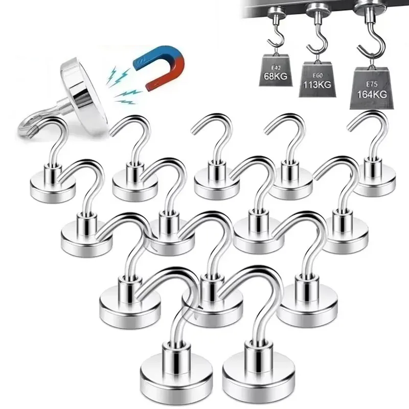 1/2/3/4/5/6pcs Heavy Duty Strong Magnet Hooks Strong Rare Earth Hanging Magnet Hook Magnetic Hanger Magnetic Storage Holder