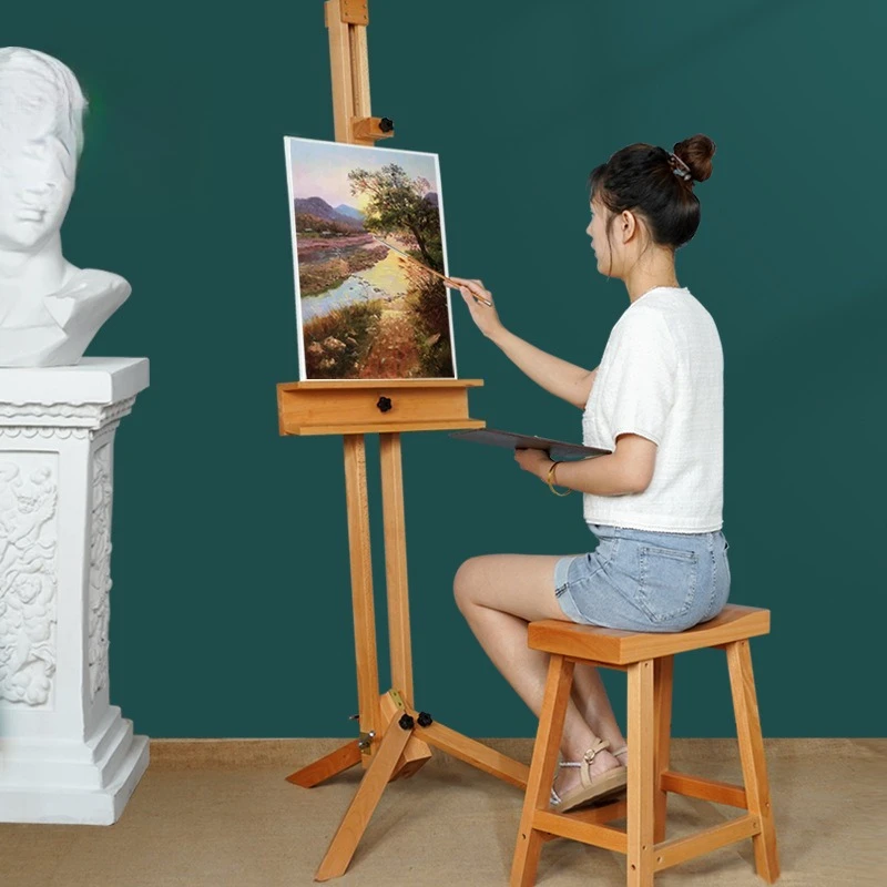 Solid wood multi-functional oil painting stand beech folding art student special floor oil painting easel retro studio