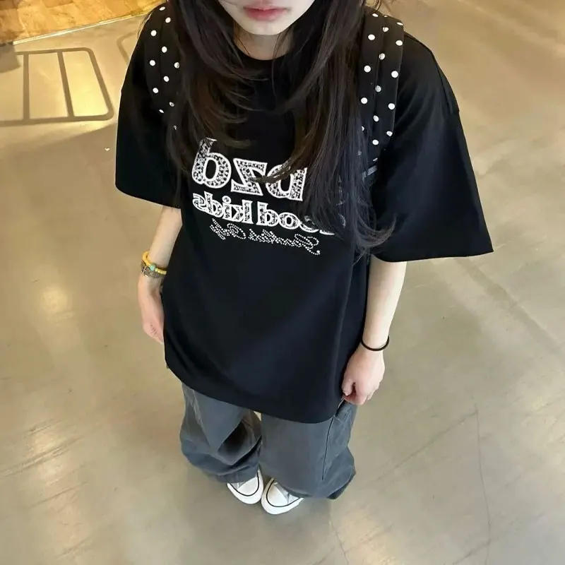 

Korean Stylish Embroidery Letter Pullovers Summer Short Sleeve Women's Clothing Casual Round Neck Basic Vintage Loose T-shirts