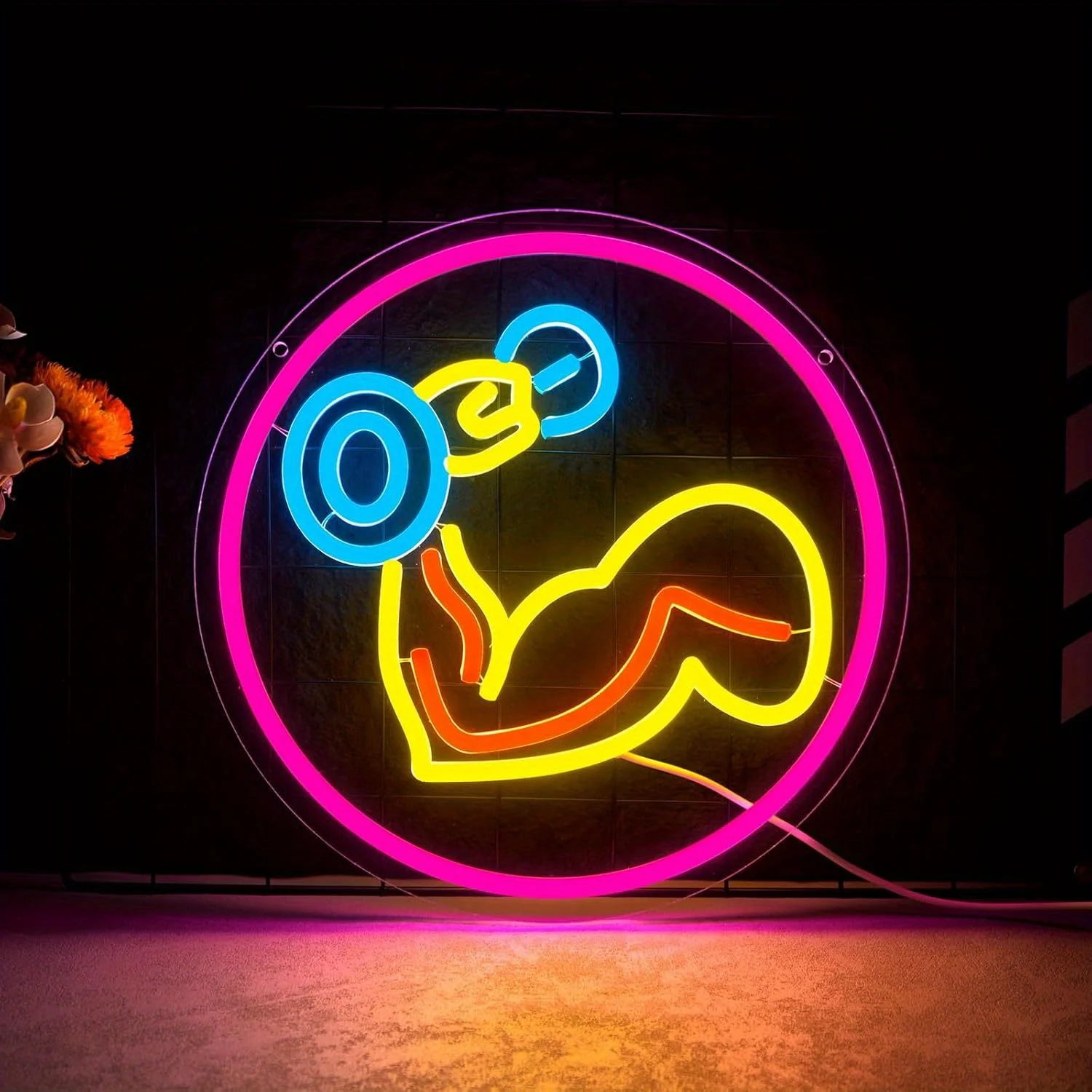 Strong Arm Dumbbell Neon Sign Muscle Fitness LED Wall Art USB Powered Gym Workout Room Decor Bodybuilder Athlete Gift Idea