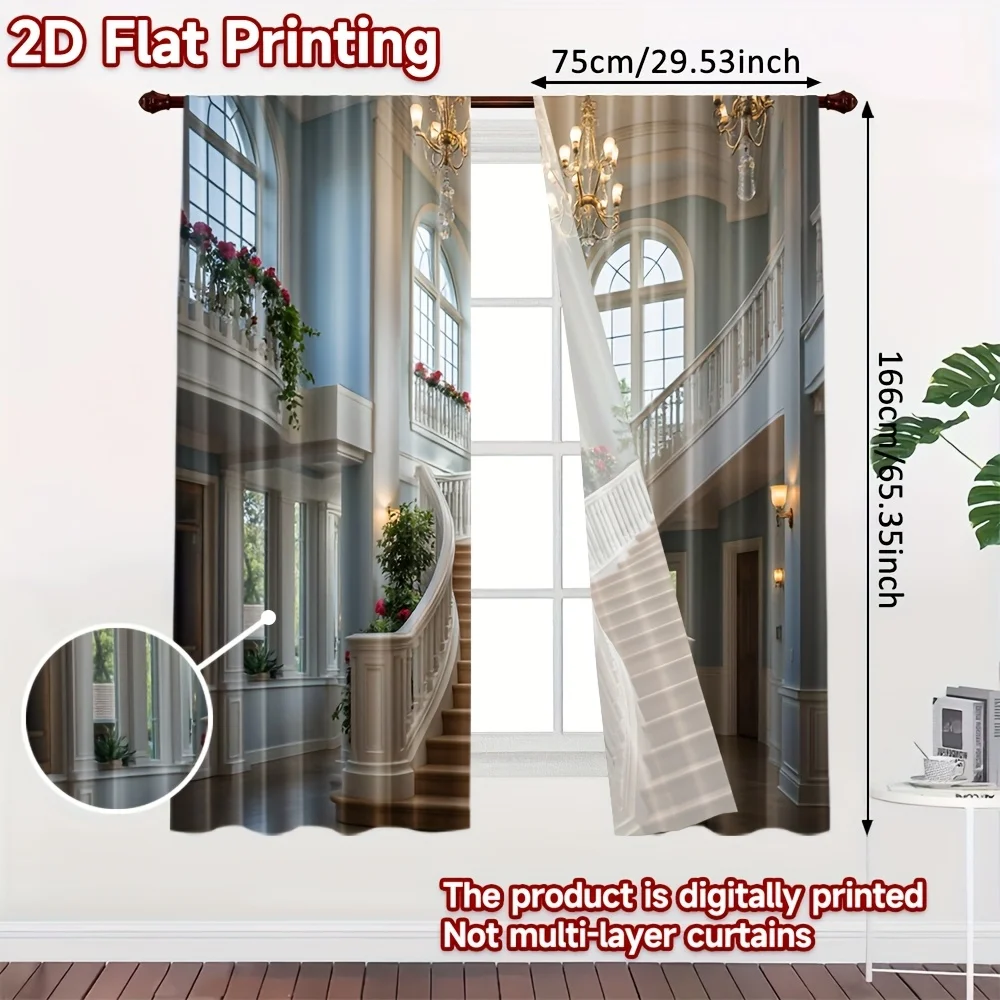 Ultra Luxury Mansion Staircase Curtains Photo Print Drape Curtain Panel for Living Room Hallway Neoclassical European