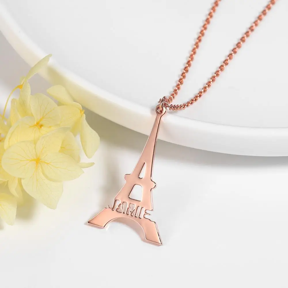 

Eiffel Tower name customization Stainless Steel Personalized Custom Name Necklace Mirror Choker Necklace Pendant Nameplate Gift