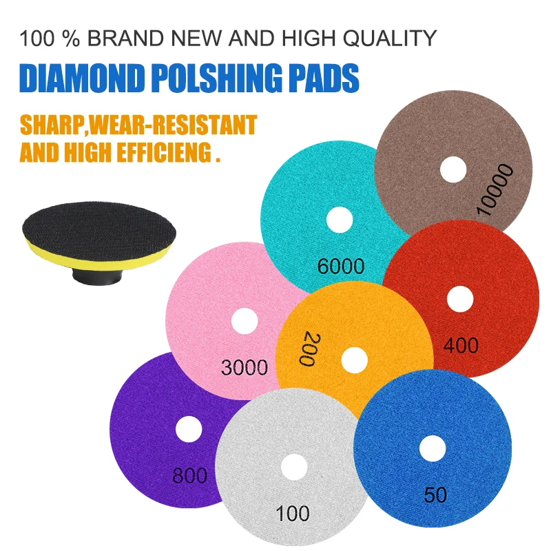 XCAN Diamond Polishing Pad 4 inch 50-10000 Grit Wet/Dry Sanding Grinding Disc 100mm Hook&Loop Backed For Granite Stone Concrete