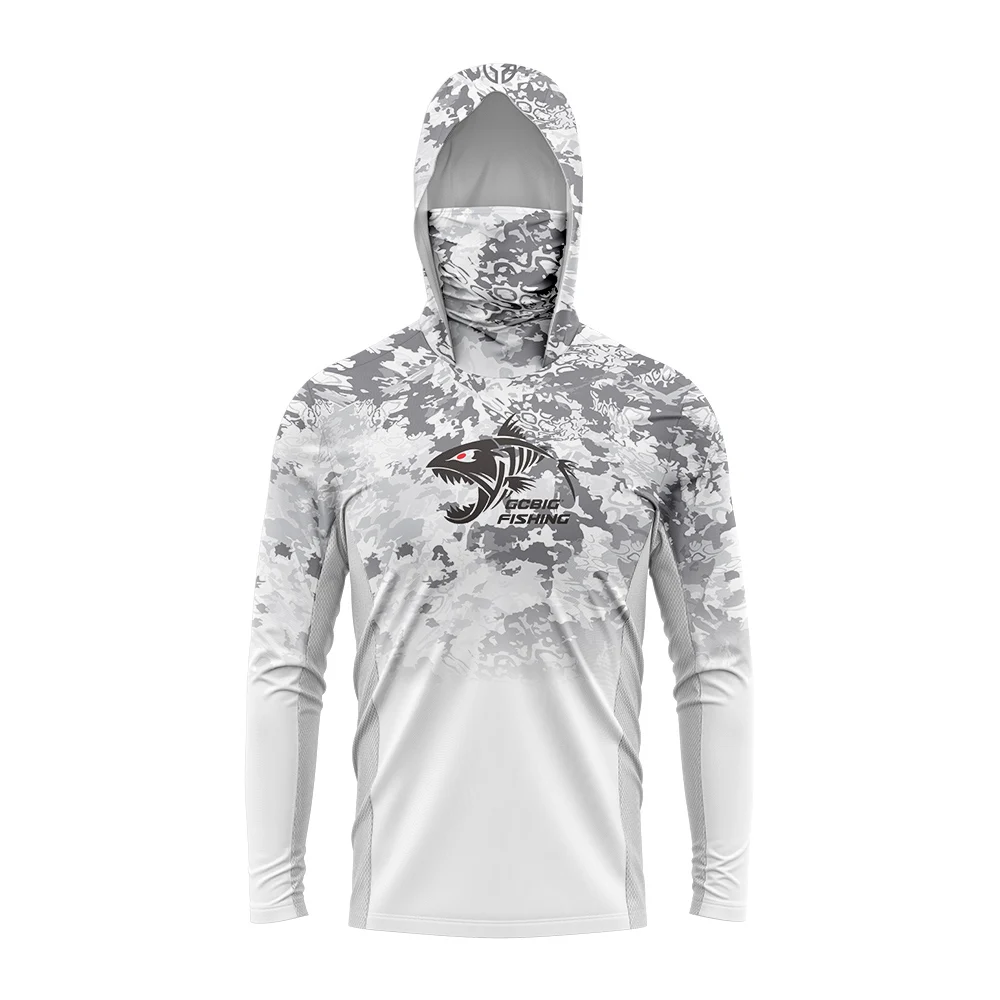 Gradient Green‑Yellow Skeleton Fish Men Fishing Hooded Shirt Built‑in Face Cover  Sun Protection Quick‑Dry Long Sleeve Tops view 3