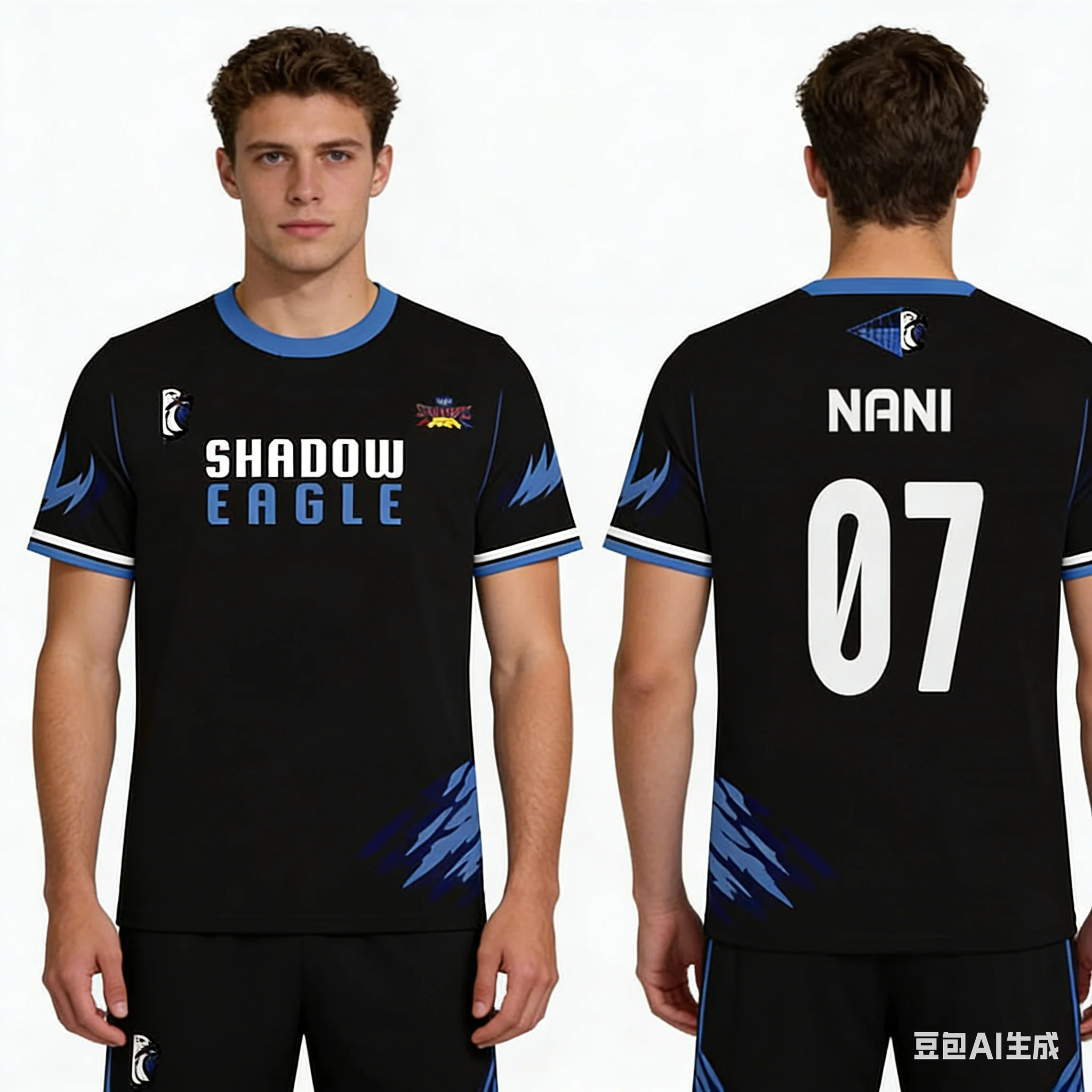Shadow Eagle Sport Jersey Men Black Blue Claw Print Short Sleeve T Shirt Quick Dry Breathable Casual Top For Futsal And Football