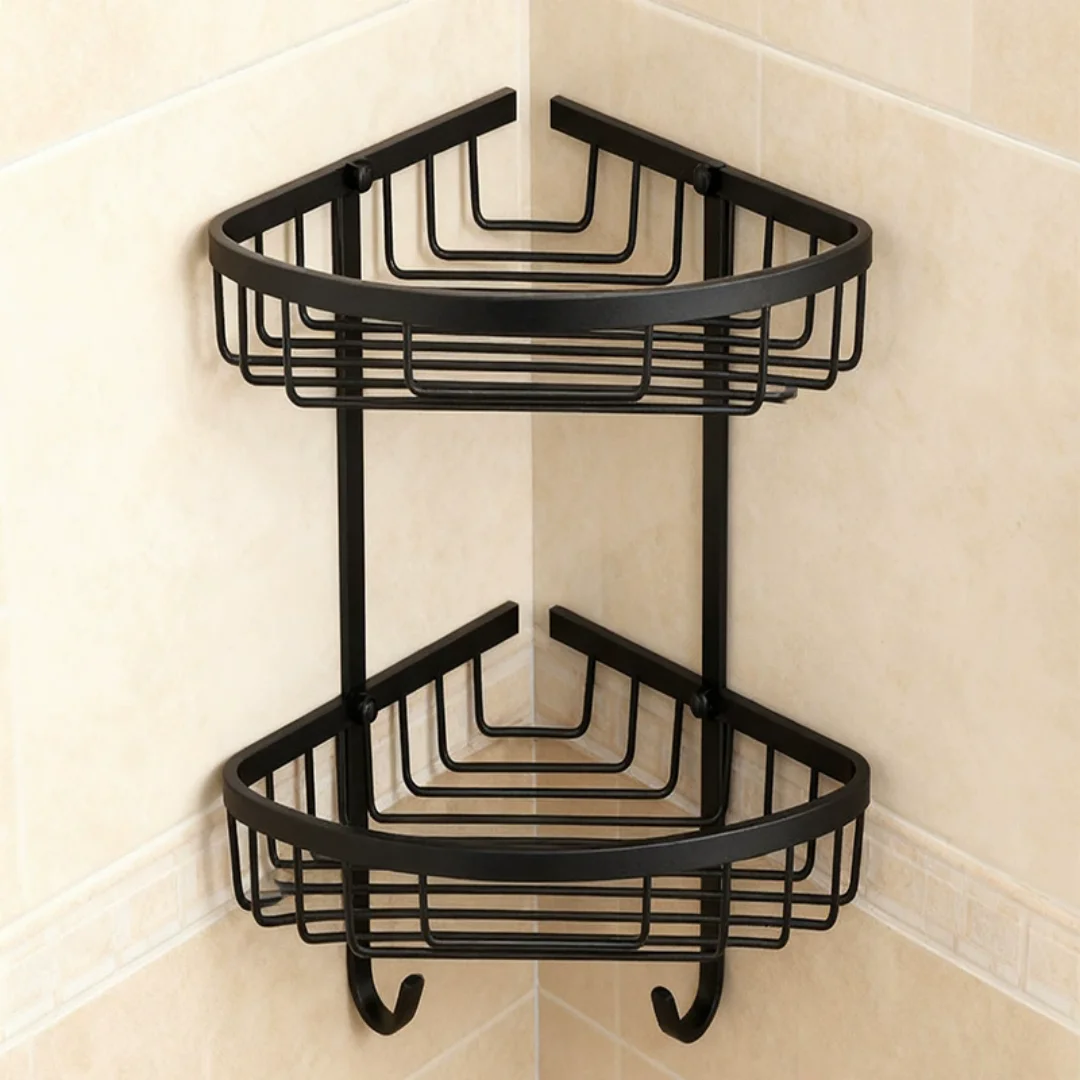 

Black Bathroom Storage Organizer Bathroom Shelves Corner shelf Chrome Stainless Steel 304 Wall Bathroom Shelf Shower Caddy Rac