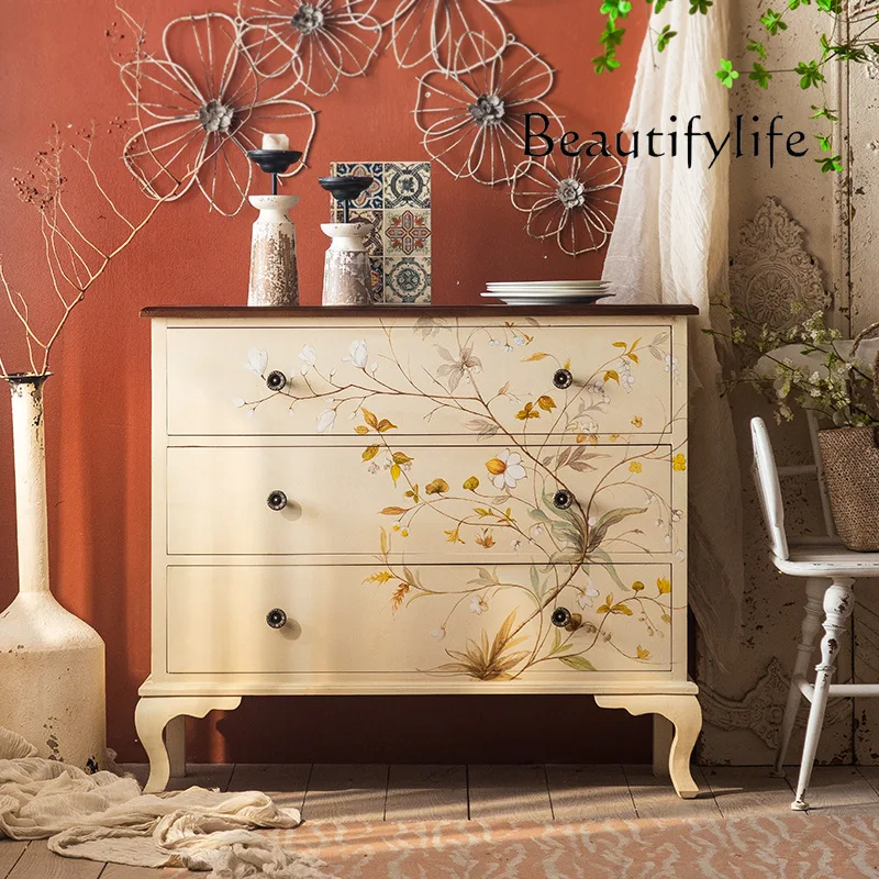 Mid-Ancient Hand-Painted Bedroom Storage Chest of Drawers Hotel Hall Entrance Display Cabinet Living Room Locker