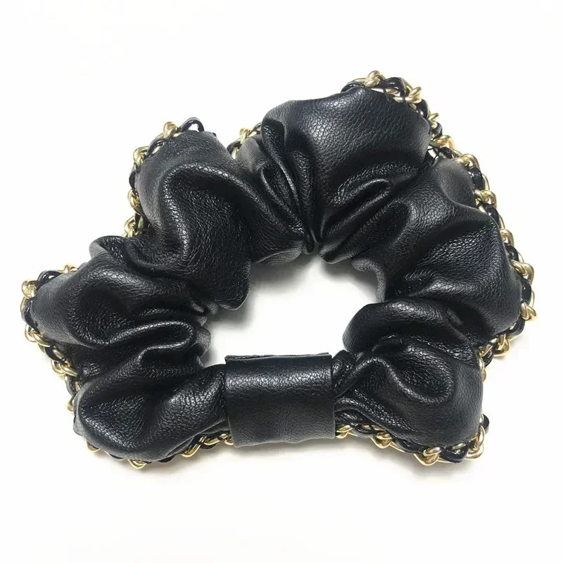 New Metal Chain PU Leather Hair Circle Large Pig  Intestine  Temperament Ladies  Accessories Headdress for Women