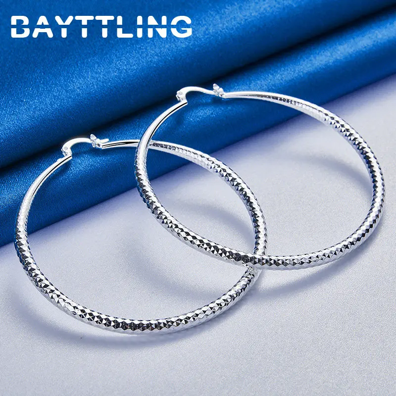 Fashion S925 Sterling Silver Earrings Fine 70MM Shiny Circle Hoop Earrings For Women Hip Hop Punk Charm Wedding Gift Jewelry