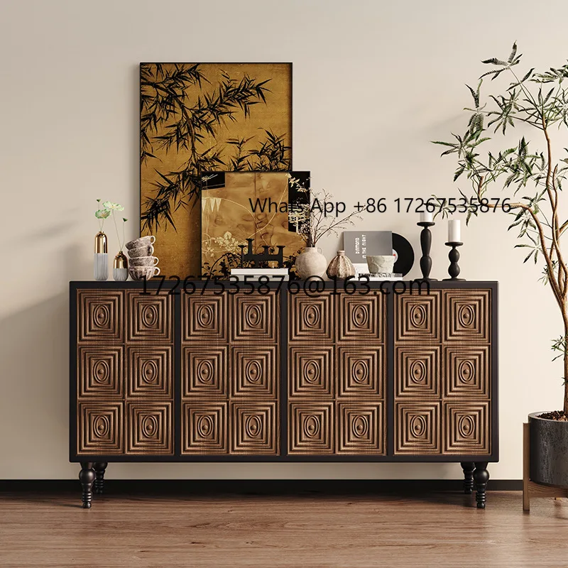 

Retro dining side cabinet, living room solid wood porch cabinet, French light luxury high-end large-capacity storage locker