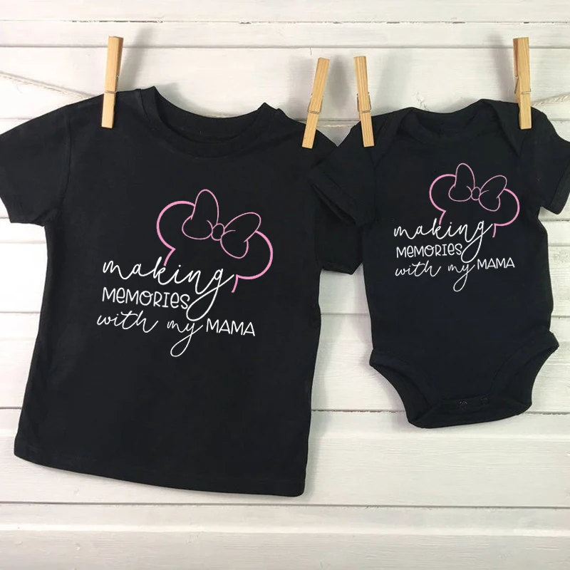 Making Memories With My Mama Mini Print Family Matching Outfits Cotton Minnie Mouse Mother and Daughter Tshirts Baby Rompers