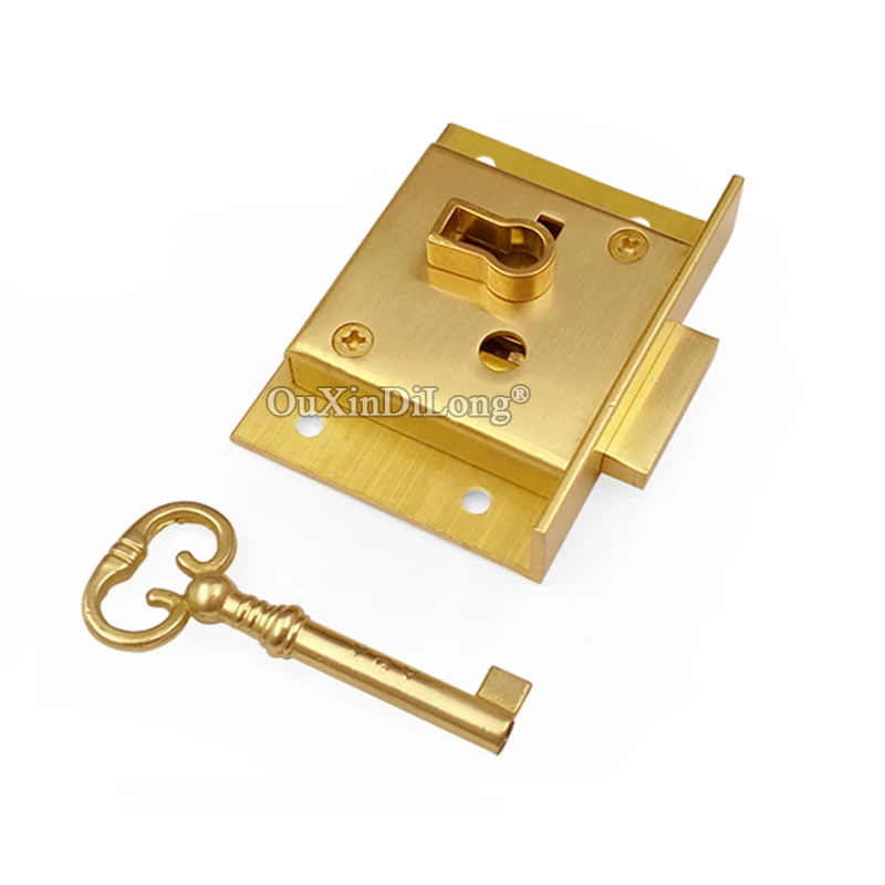 

Classic 2PCS European Pure Brass Drawer Locks Antique Cupboard Hidden Desk File Cabinet Locks Brass Furniture Locks + Key