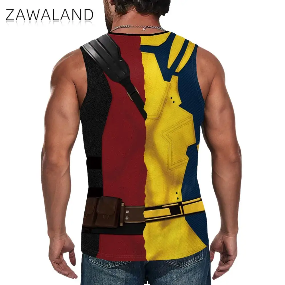 Zawaland Deadpool Wolverine Tank Tops for Men Cosplay Costume Fitness Shirts Superhero 3D Print Top Gym Halloween Clothes