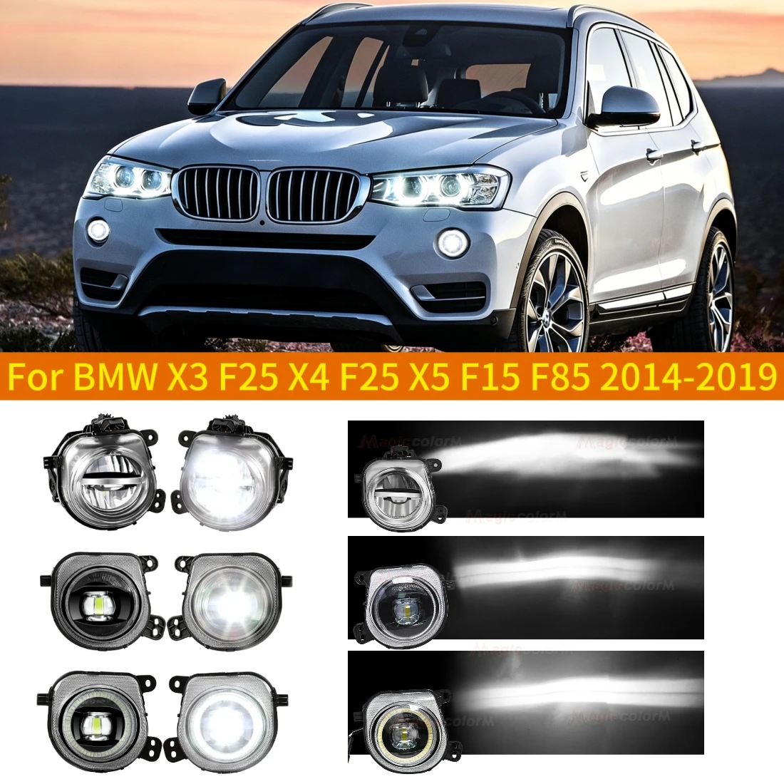 

Светодиодные противотуманные фары для BMW X3 F25 X4 F26 X5 F15 F85 2014-2019, передние бамперные противотуманки с функцией Angel Eye, дневные ходовые огни 63177317251 63177317252