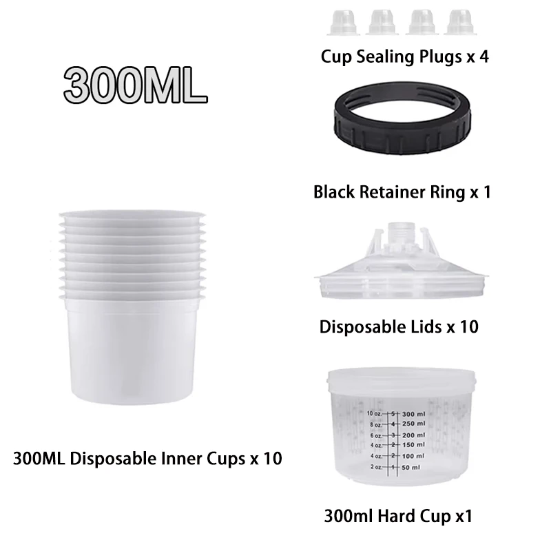 10pcs/Set Spray Gun Paint Mixing Cup, H/O Quick Cup, Spray Gun Reservoir, 300ml Disposable Paint Cup