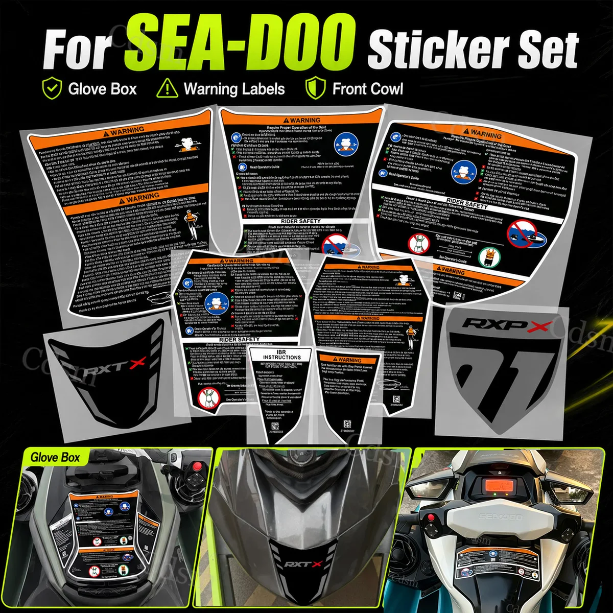 For Sea-Doo Glove Box Stickers Decal Seadoo Warning Sticker Jetski RXT RXP GTR-X GTX FishPro Wake Spark Trixx Boat Accessories