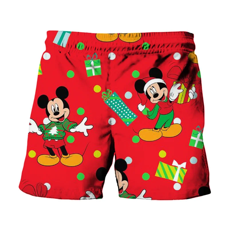 2024 Christmas New Disney Miniso Stitch And Mickey Minnie Anime Print Summer Men\'s Fashion Beach Party Casual Shorts Y2K