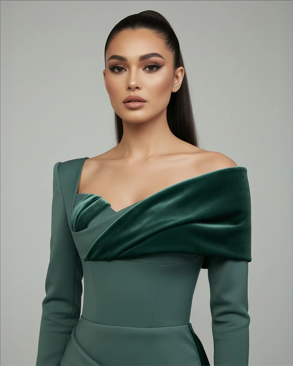 

Customized Simple Evening Dress Elegant Strapless Long Sleeves Homecoming Dress Fashion Sweep Train Special Occasion Gowns