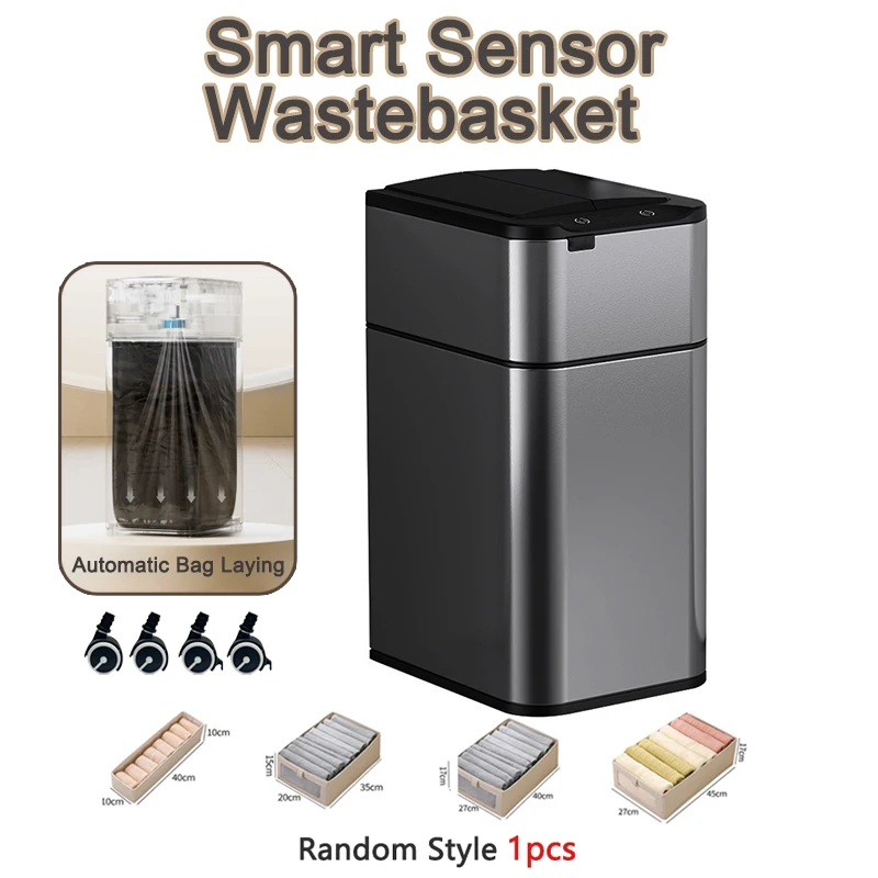 

Smart Trash Can with Lid 15L/20L Kitchen Automatic Bagging Trash Bin Two-way Sensor Garbage Wastebasket Home Rectangular Dustbin