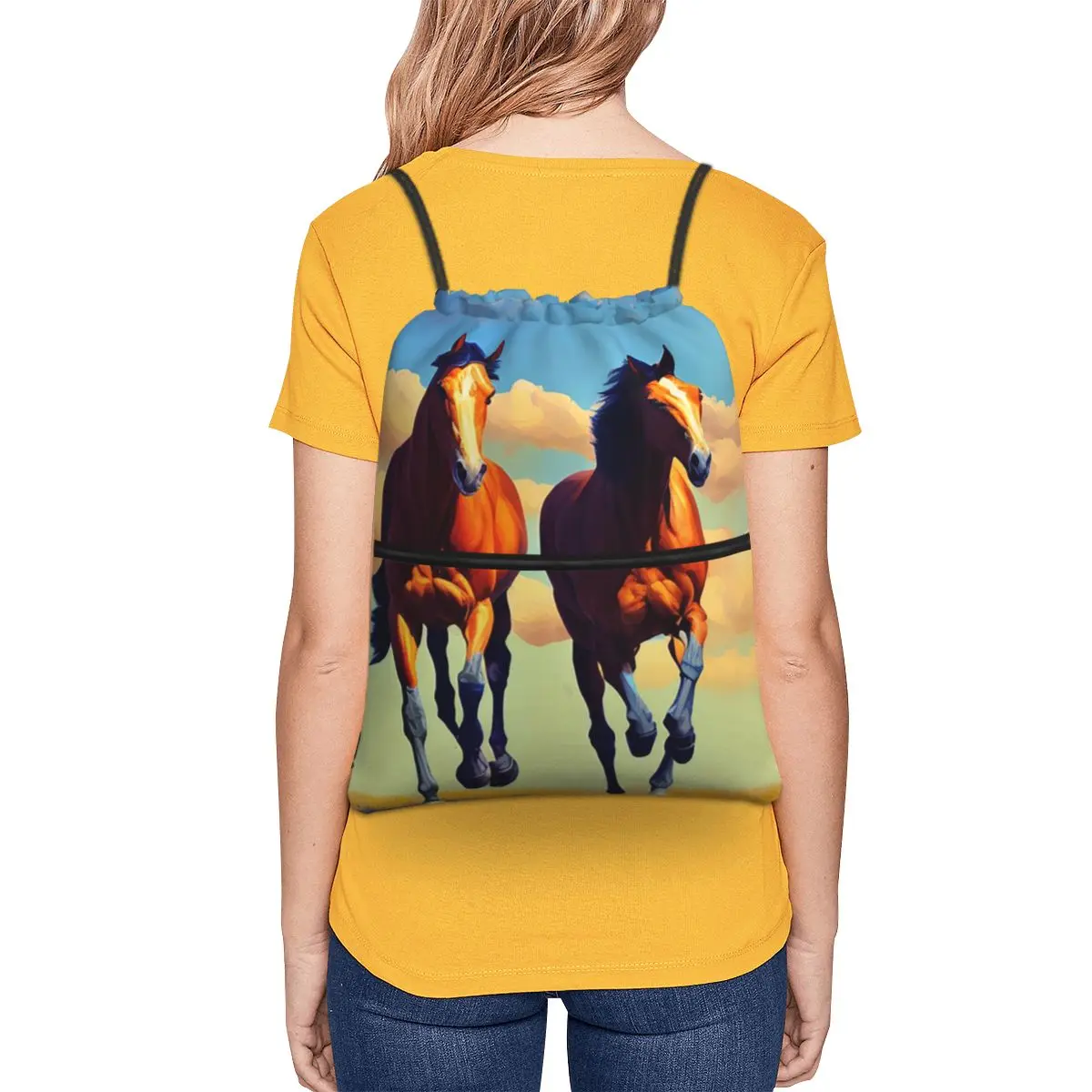 Running Horse And Equestrian Backpacks Casual Drawstring Bags Sports Bag Book Bags for Man Woman School