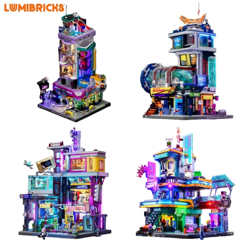 

Cyberpunk Series Cybernetic Fashion Store Street Scene Building Blocks Arcade Assembly Toys Neon Oasis Model Ornaments Gift