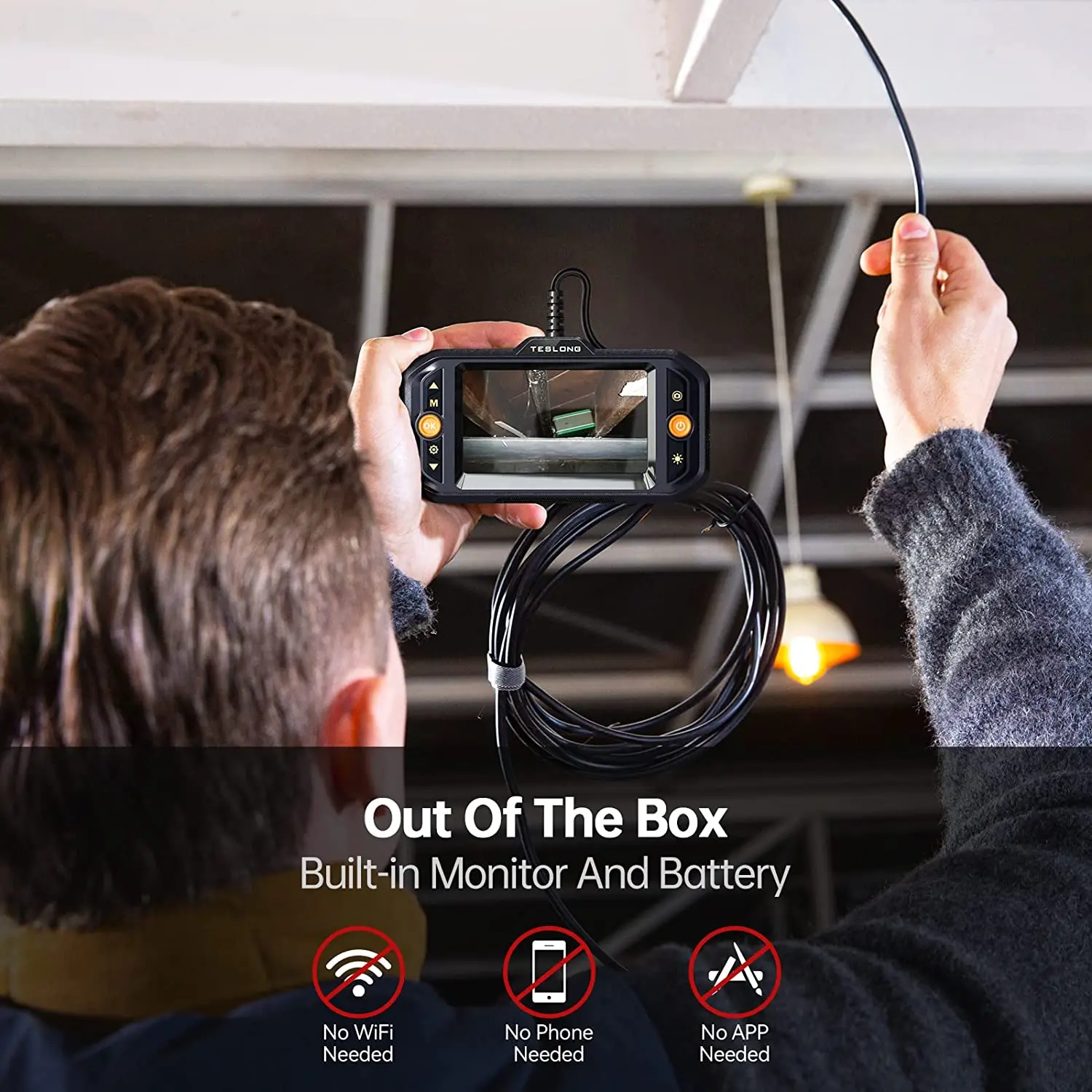 Industrial Endoscope Camera 4.3inch IPS Screen 8mm Dual Lens IP67 Waterproof Inspection Borescope for Pipe Car Repair,Teslong