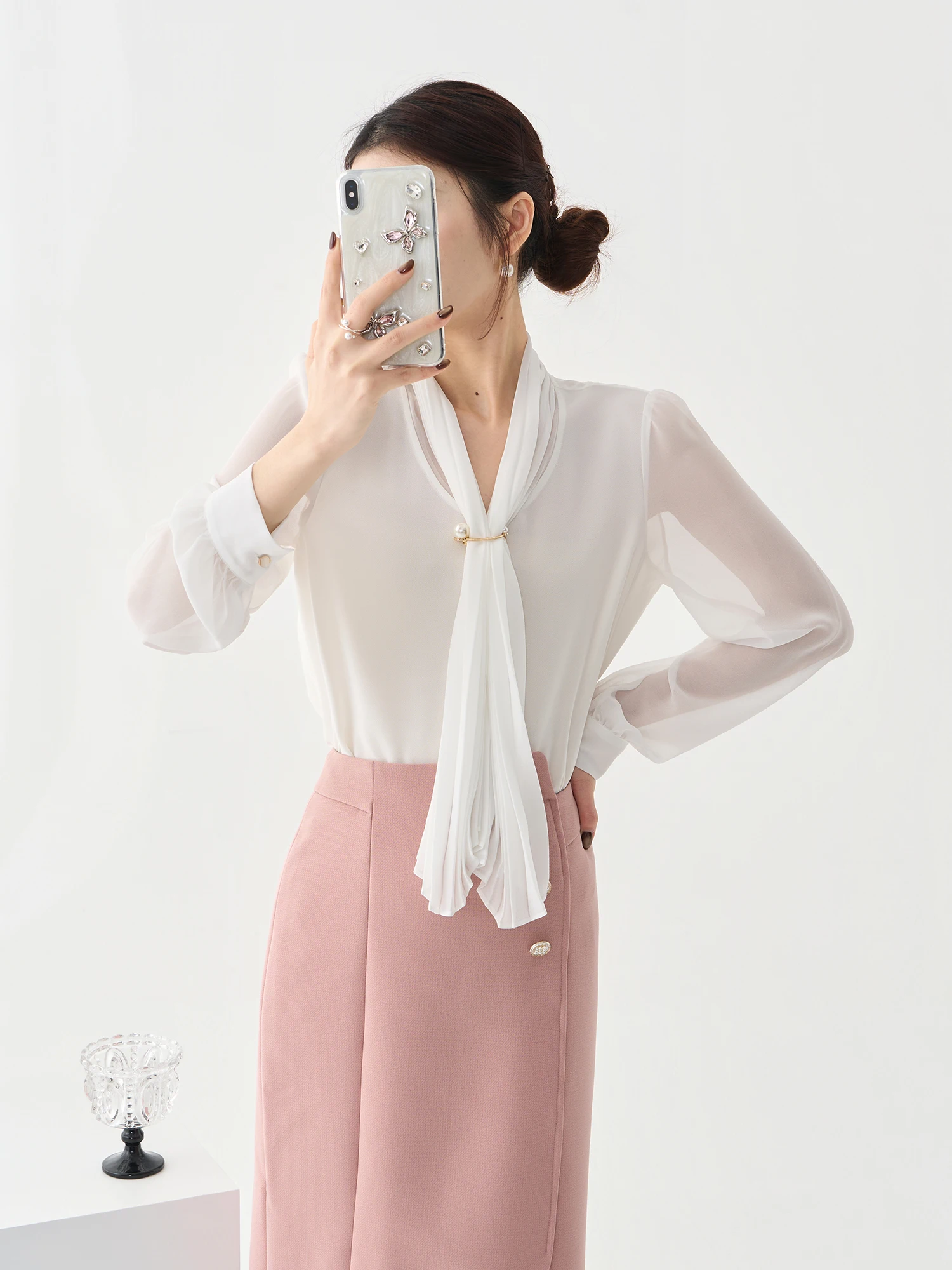 

Commute Sle Long Sve V-Ne Women's irt with Belt Profional Aosphere Straight Cut Polyester Spring Season Regular...