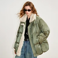 TOYOUTH Women 90% White Duck Down Jacket 2025 Winter New Fur Splicing Stand up Collar Light Luxury Warm Jacket Coat 4