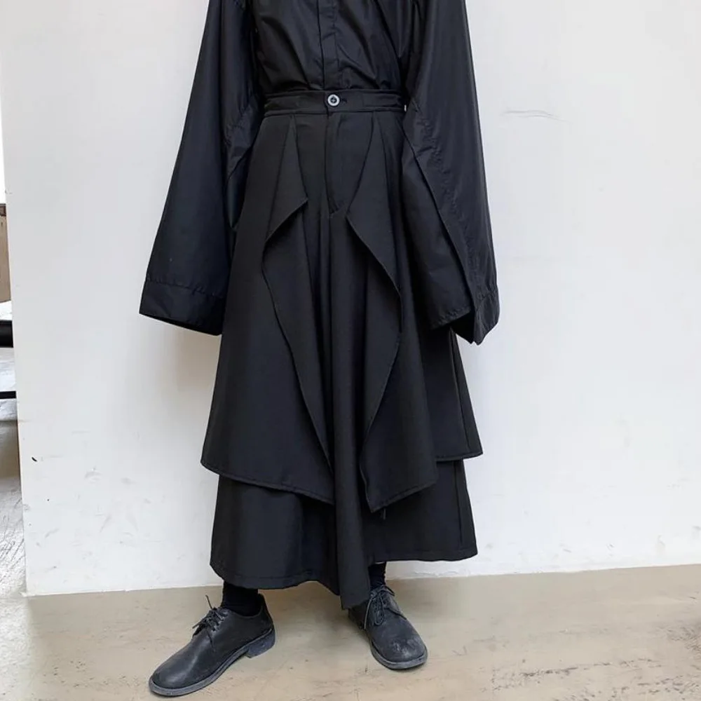 Men's Summer Harajuku Style Fashionable Loose Wide-Leg Black Gothic Style Casual Pants 2026 New