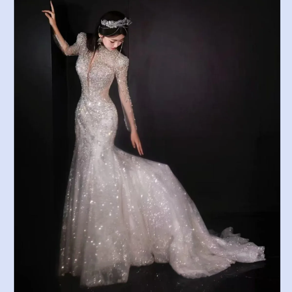 

Kisswhite Green Collection Customized Sleeves Beaded High Neck Keyhole Elegant Boho Mermaid Bridal Dresses