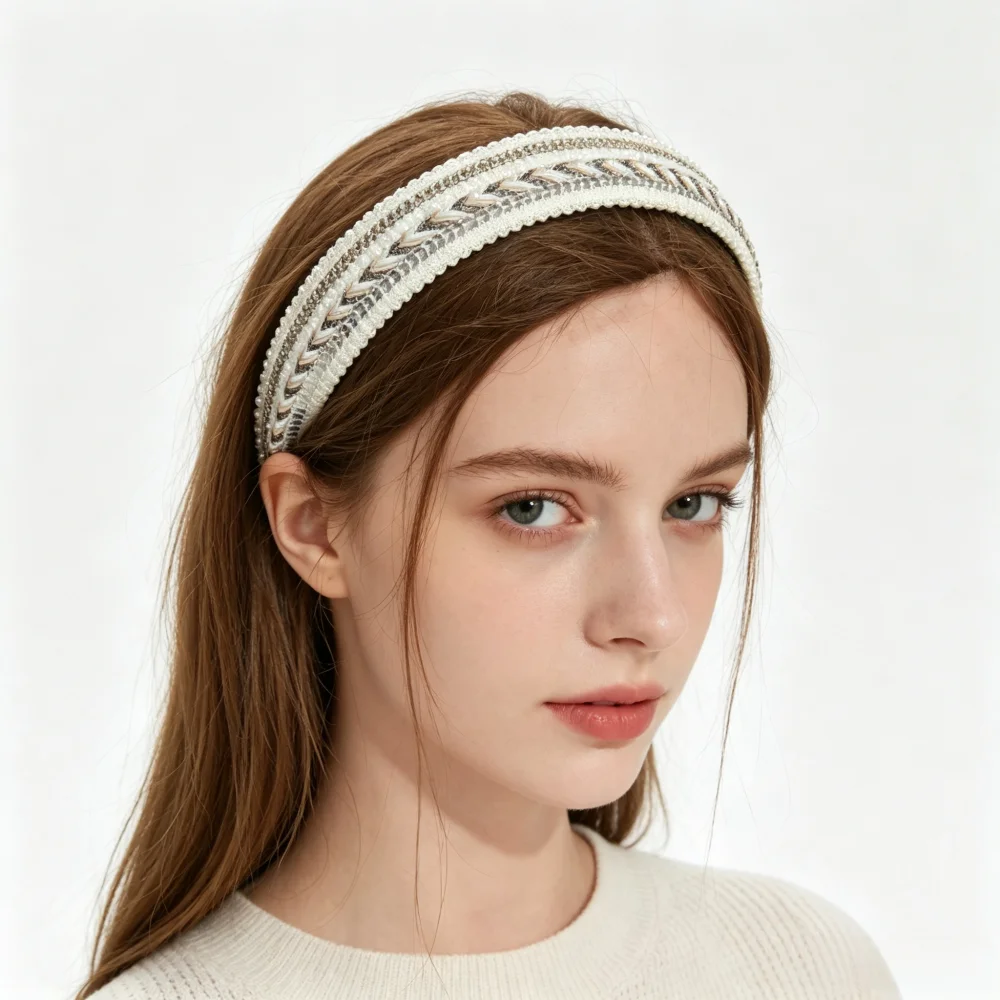 Pom Pom Woven Headband for Women Vintage Lace Fringe Hair Hoop Retro Wide Hairband Wedding & Daily Party Hair Accessories