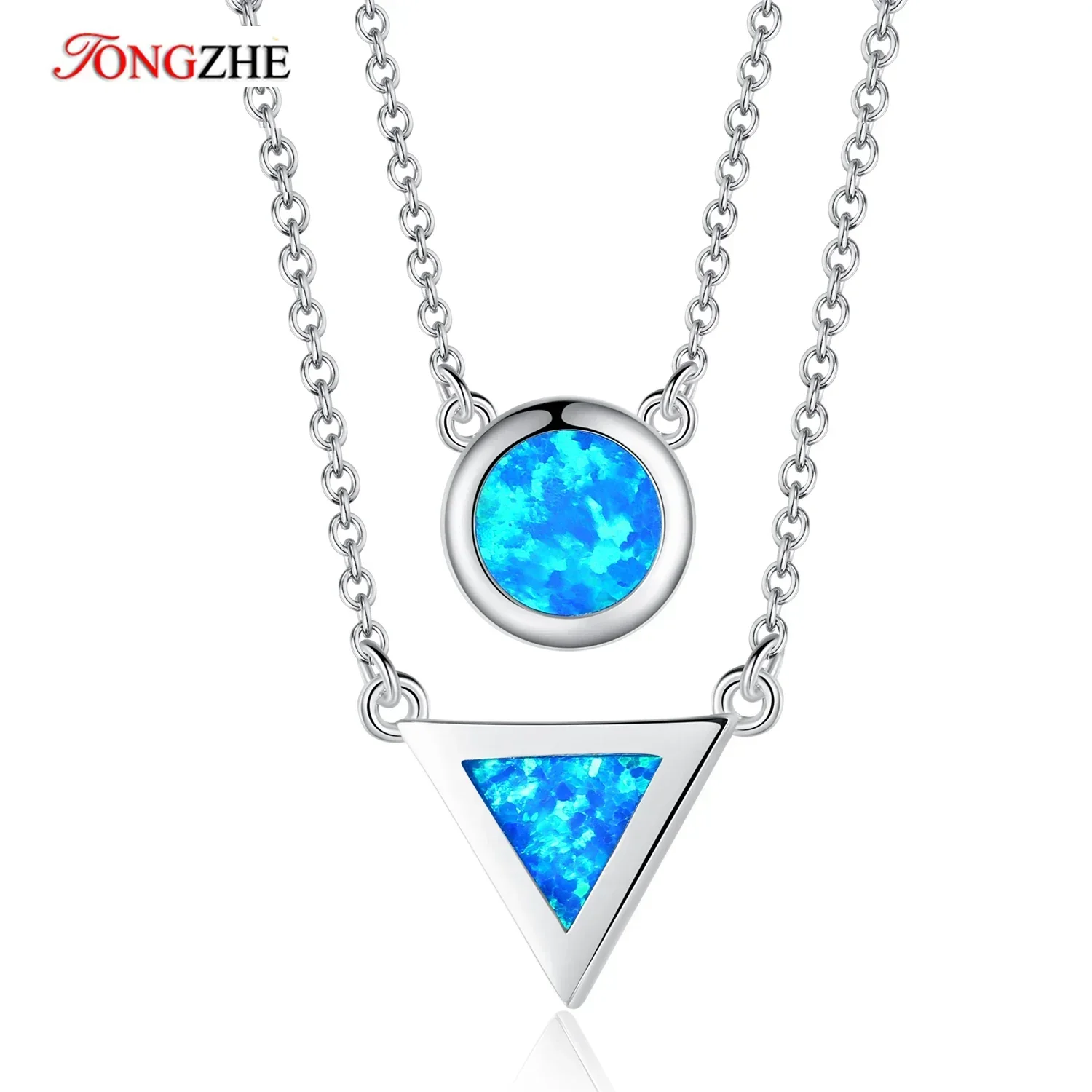 TONGZHE Women Necklace Blue Eye Opal Africa Map 925 Sterling Silver Necklace Collier Party Link Chain Gift for Girl Fine Jewelry