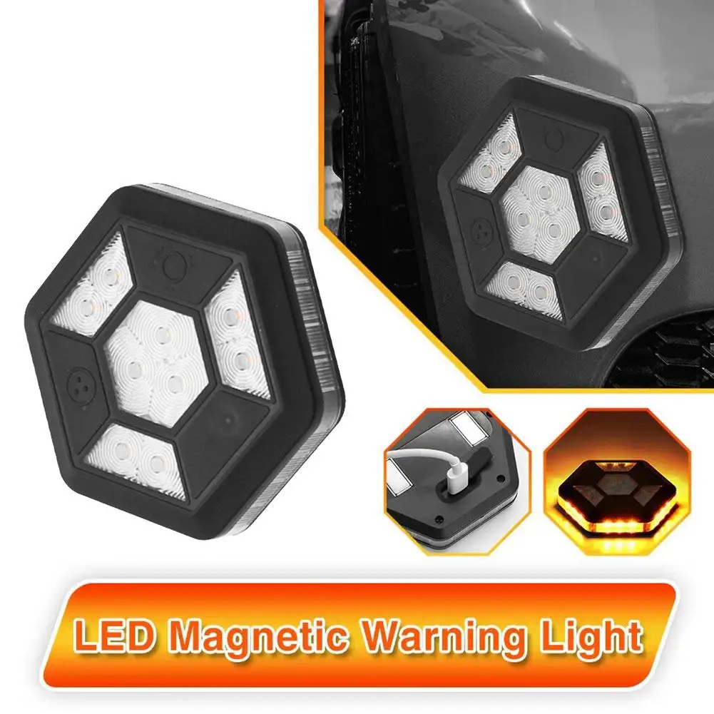 

360 Degree Rotating LED Magnetic Warning Light Flashing Yellow White Car Safety Flash Rechargeable Light Signal Safety Traf K6H8