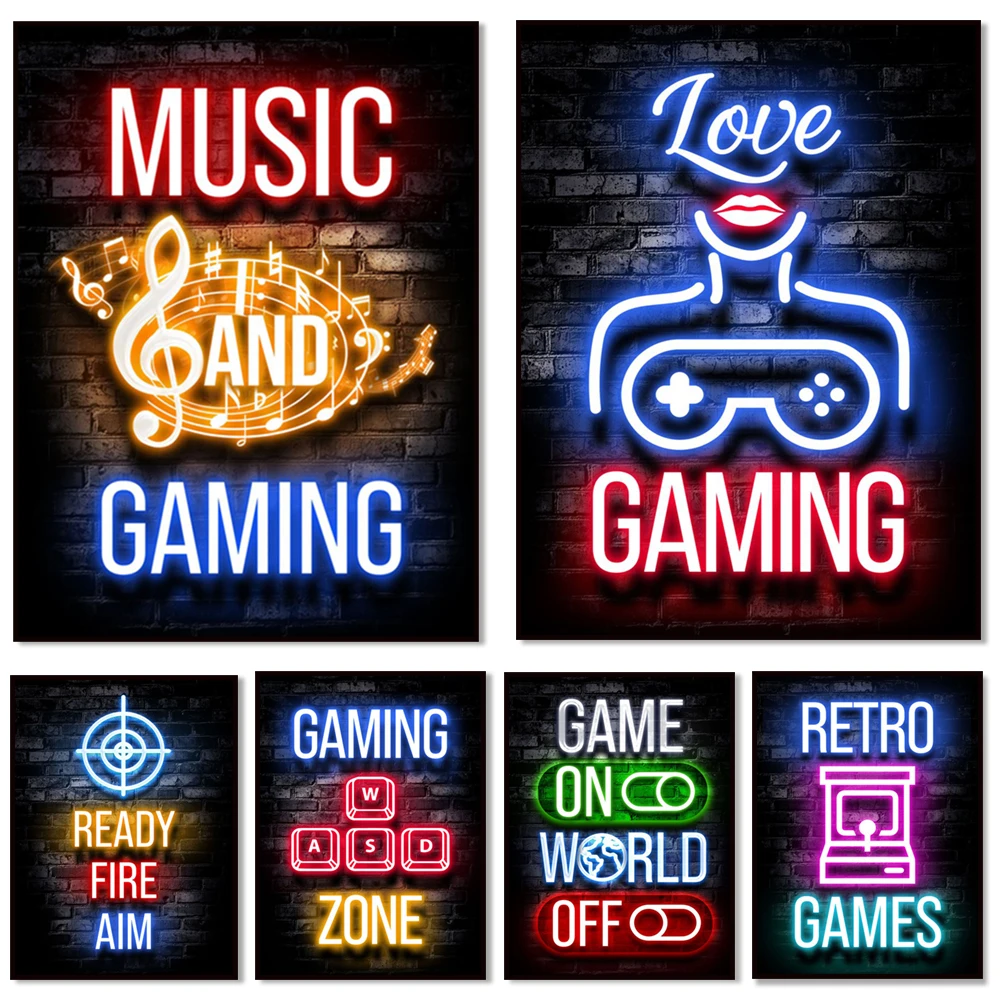 

Colorful Neon Rendering Advertising Gamer Art Canvas Game Posters and Prints Wall Pictures for Boys Living Room Home Decor