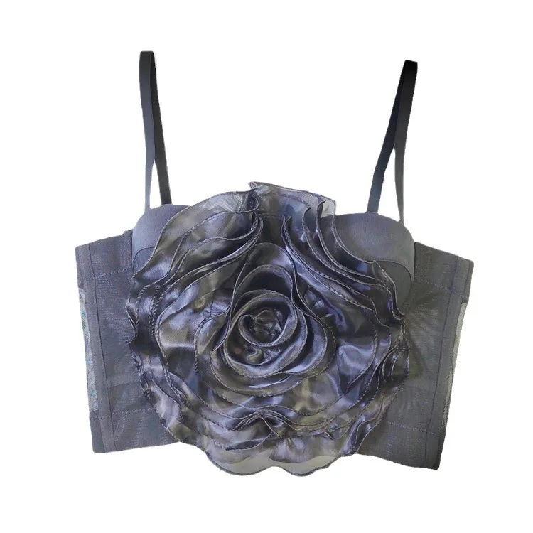 A858 Dropshipping Modna Koszulka na Ramiączkach dla Dziewcząt i Kobiet, Urocza Sukienka Wspomnień, Modna Odzież Sceniczna do Tańca z Siateczką i Kwiatowym Gorsetem 3D