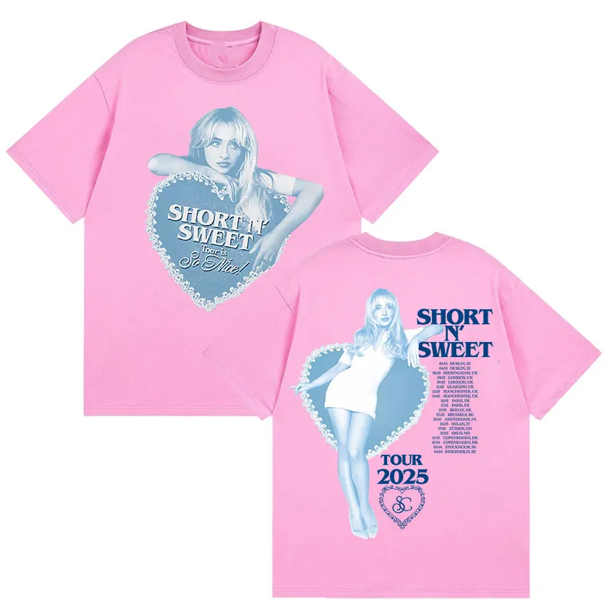 سابرينا نجار جولة 2025 تي شيرت مطبوع قصير N 'الحلو الملابس الجمالية الرجال النساء تي شيرت الصيف 100% ملابس علوية من القطن تي شيرت #3