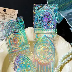 Vintage Stained Glass Sticker Pack with 3D Crystal Holographic Effect -  4 Aesthetic Retro Designs for Scrapbooking & Journaling