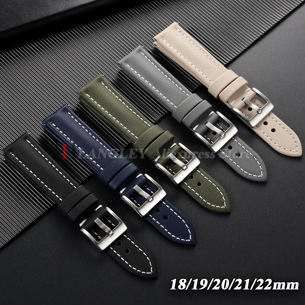 Genuine Sailcloth Watch Band Premium Strap Waterproof Nylon Quick Release Bracelet 18mm 19mm 20mm 21mm 22mm Men Sport Wristbelts