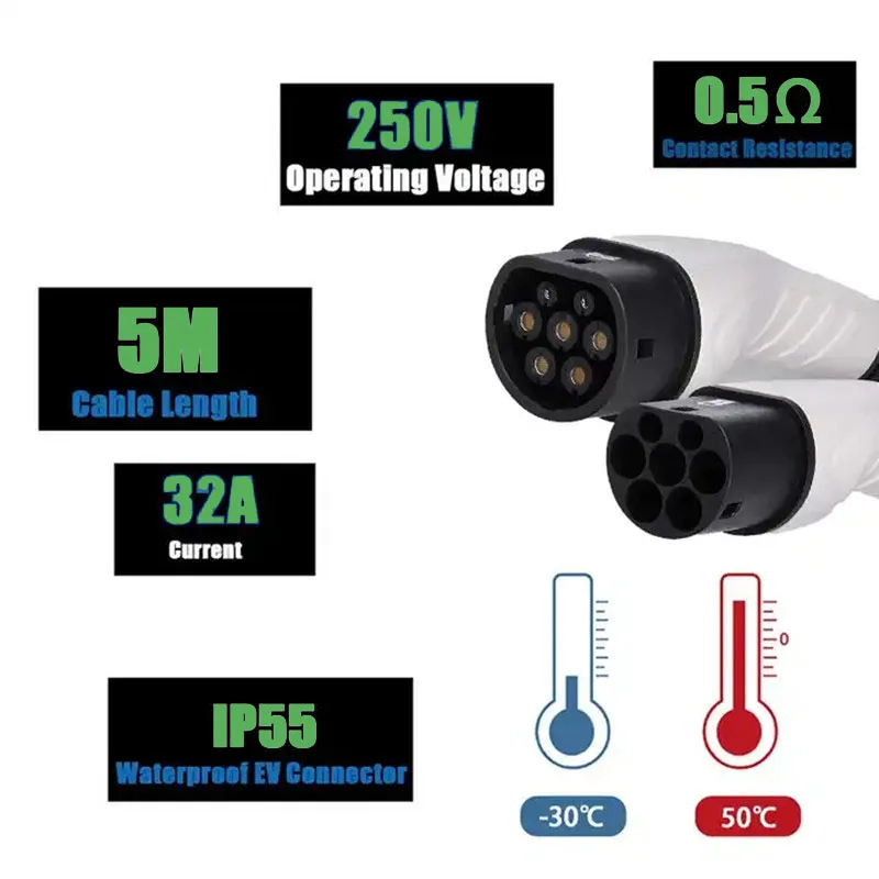 Type2 고속 AC 전기 자동차 충전 케이블 32A 3 상 유형 2-유형 2 EV 충전 케이블 32 A 22 KW UK 32Amp 22KW