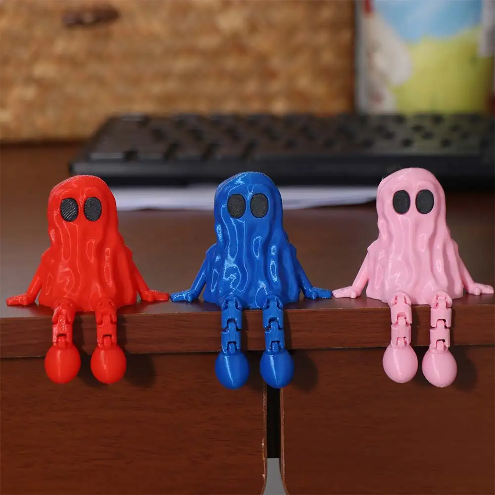 Kids Mini 3D Printed Ghost Ornament PLA Hand-Painted Ghost Fidget Movable Joints Ghost Joint Figurines Home Decor