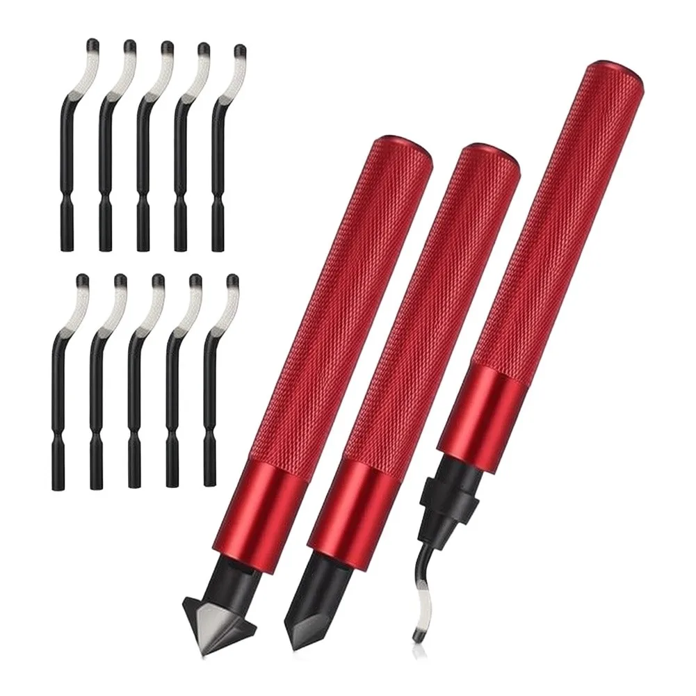 Red HSS Steel Deburring Tool Kit With 360 Rotating For Metal Wood Plastic Pipe For Edge Chamfering Hand File