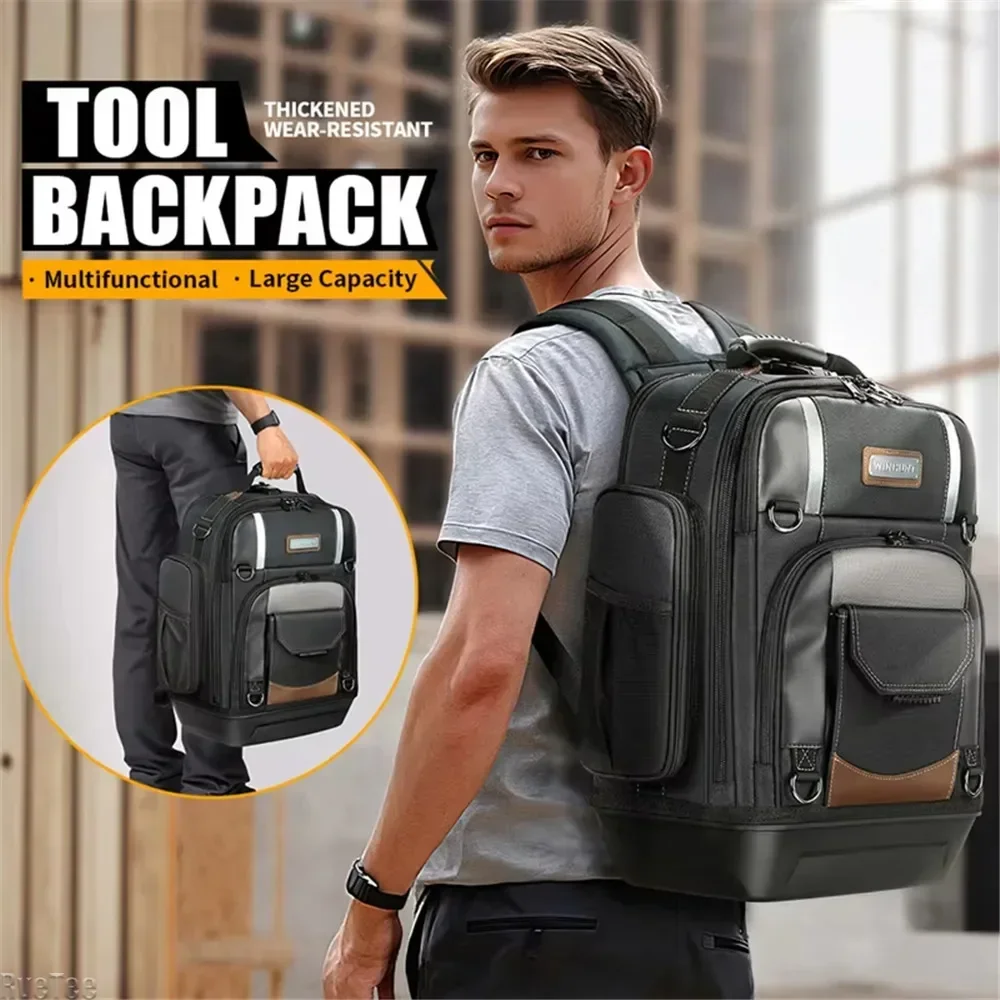 Heavy Duty Padded Tool Backpack WINHUNT 2025 New (Plastic Bottom) for Tool Bag Storage Gift for Electrician Men