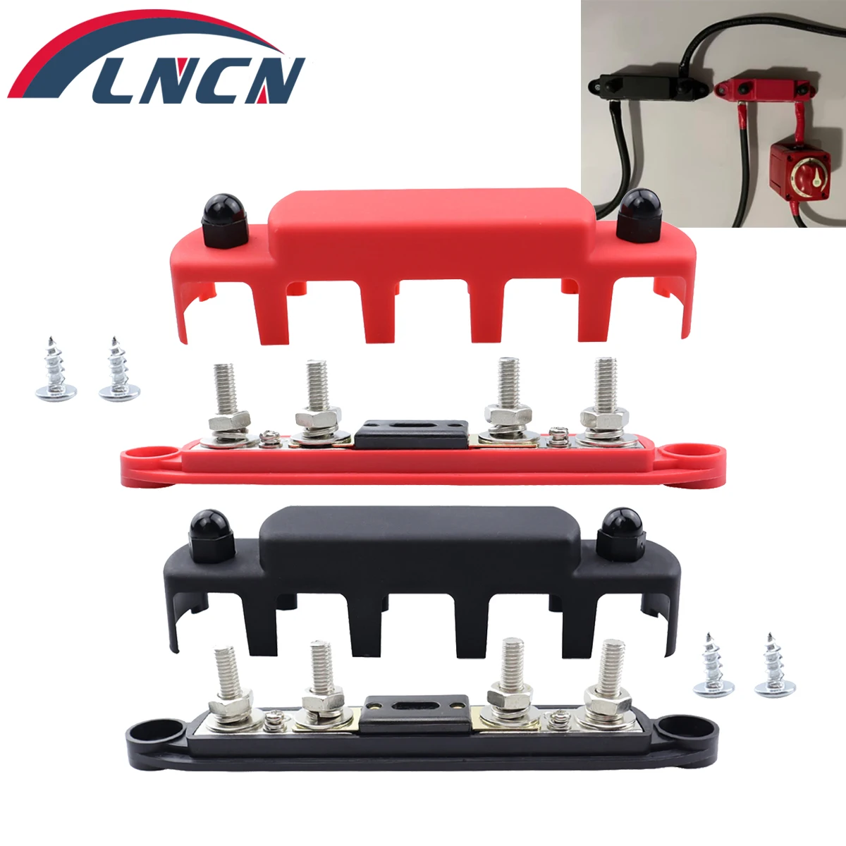 300A Bus Bar 12V-48V DC Power Distribution Block,with 300A ANL Fuse,4 x M8 Battery Terminal for Marine Automotive RV Boat