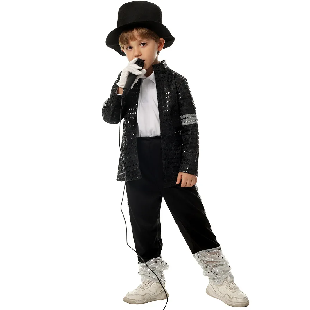 

Billie Jean Michael Jackson Cosplay Fancy Suit Dance Disco Halloween Fancy Dress Up 80s Pop King Costume for Kids
